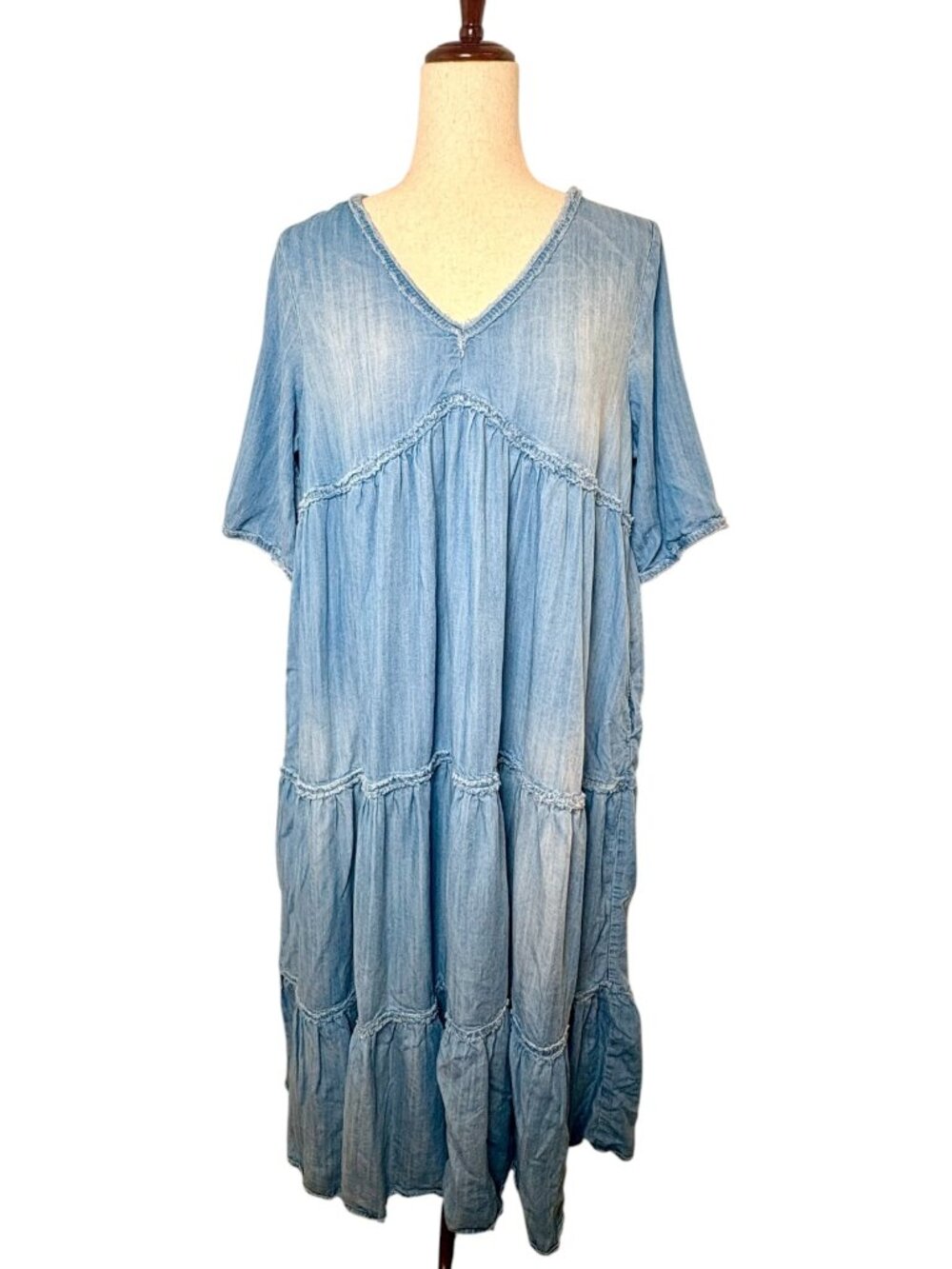easel Light Blue Denim Maxi Dress